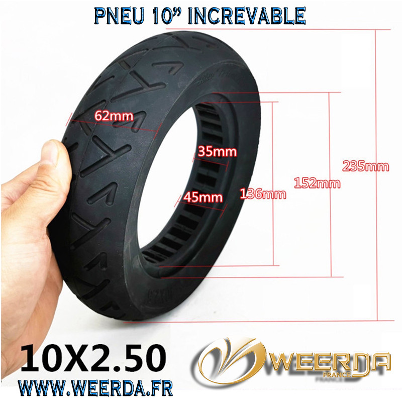 Pneu Plein Increvable 10x2.50 70/65-6 Trottinette Electrique roue 10