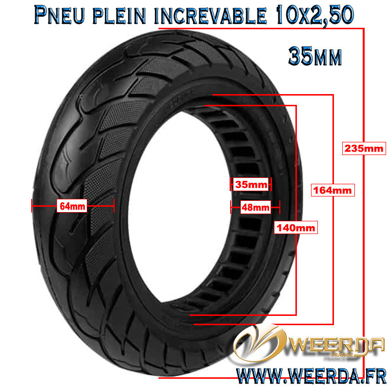 Pneu Plein Increvable 10x2.50 70/65-6 Trottinette Electrique roue 10