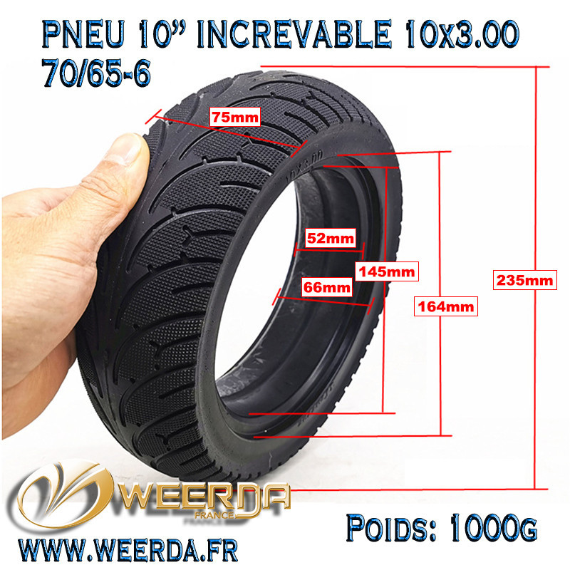 Pneu Plein Increvable 10x3.00 70/65-6 Trottinette Electrique roue 10